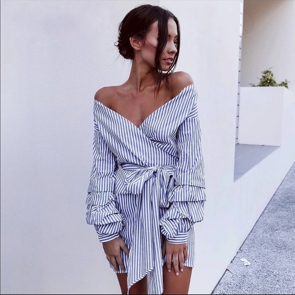 Little Pearls of Life Dresses & Skirts - LAST ONE!!! (Medium) Deep Grey and White Striped Wrap Dress